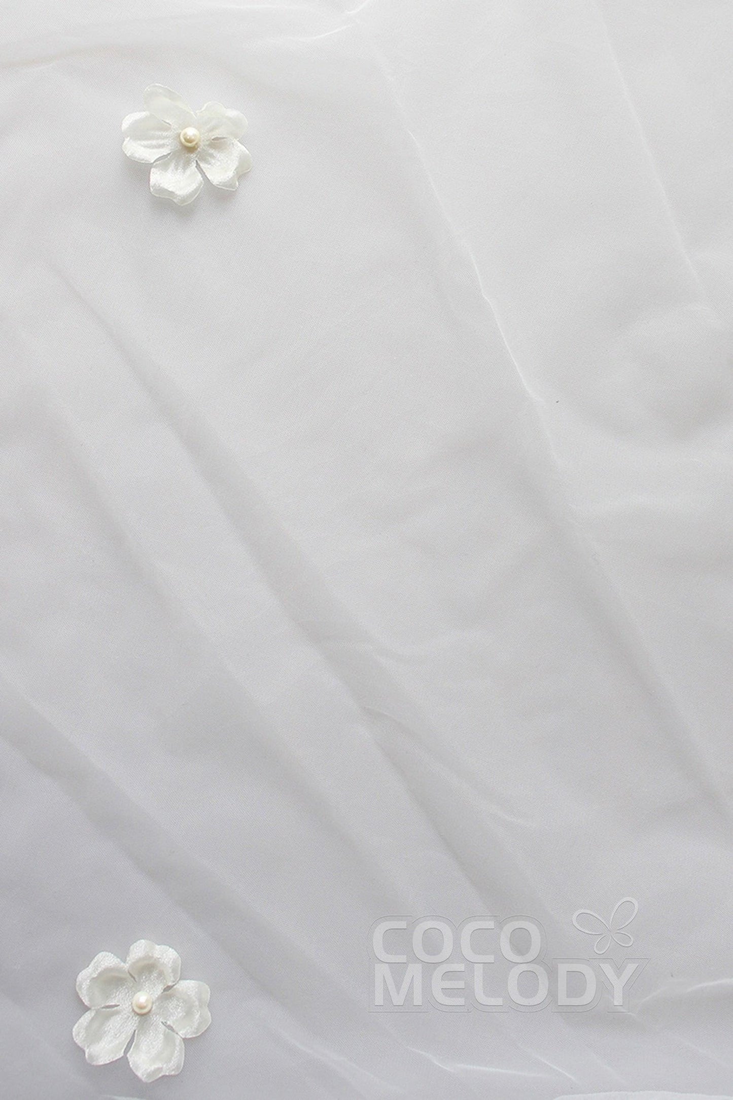 One-tier Cut Edge Tulle Cathedral Veils with Flower CV0208 - COCOMELODY