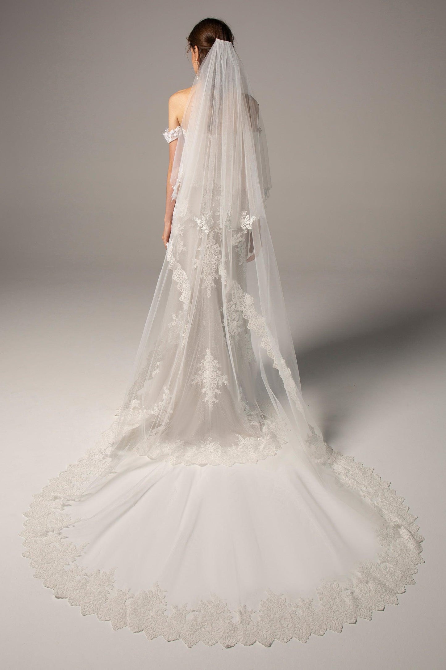 Two-tier Lace Edge Tulle Cathedral Veils Appliques CV0213 - COCOMELODY