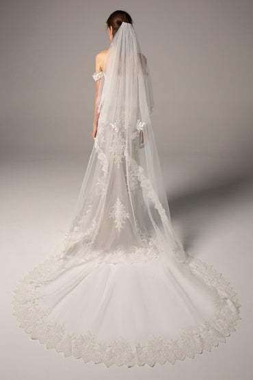 Two-tier Lace Edge Tulle Cathedral Veils Appliques CV0213 - COCOMELODY