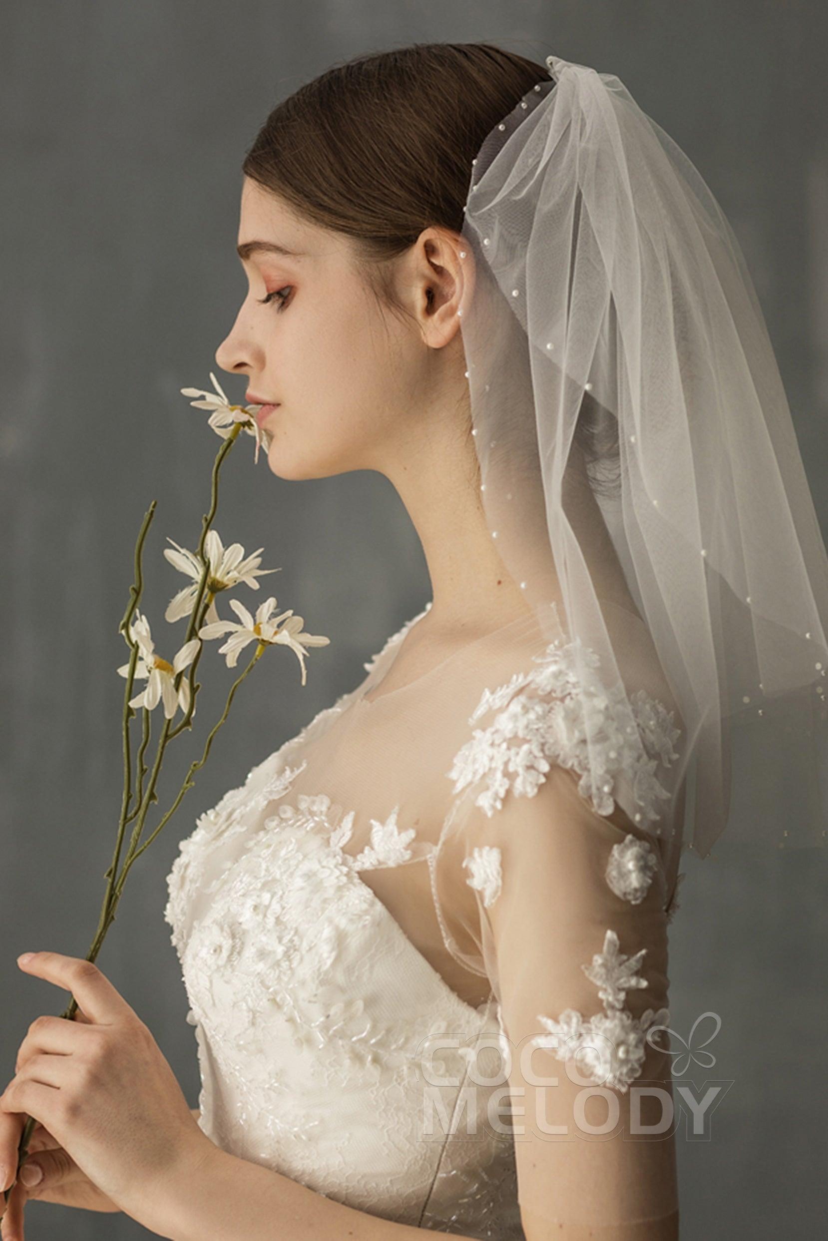 Two-tier Beaded Edge Voile Shoulder Veils Beading CV0220 - COCOMELODY