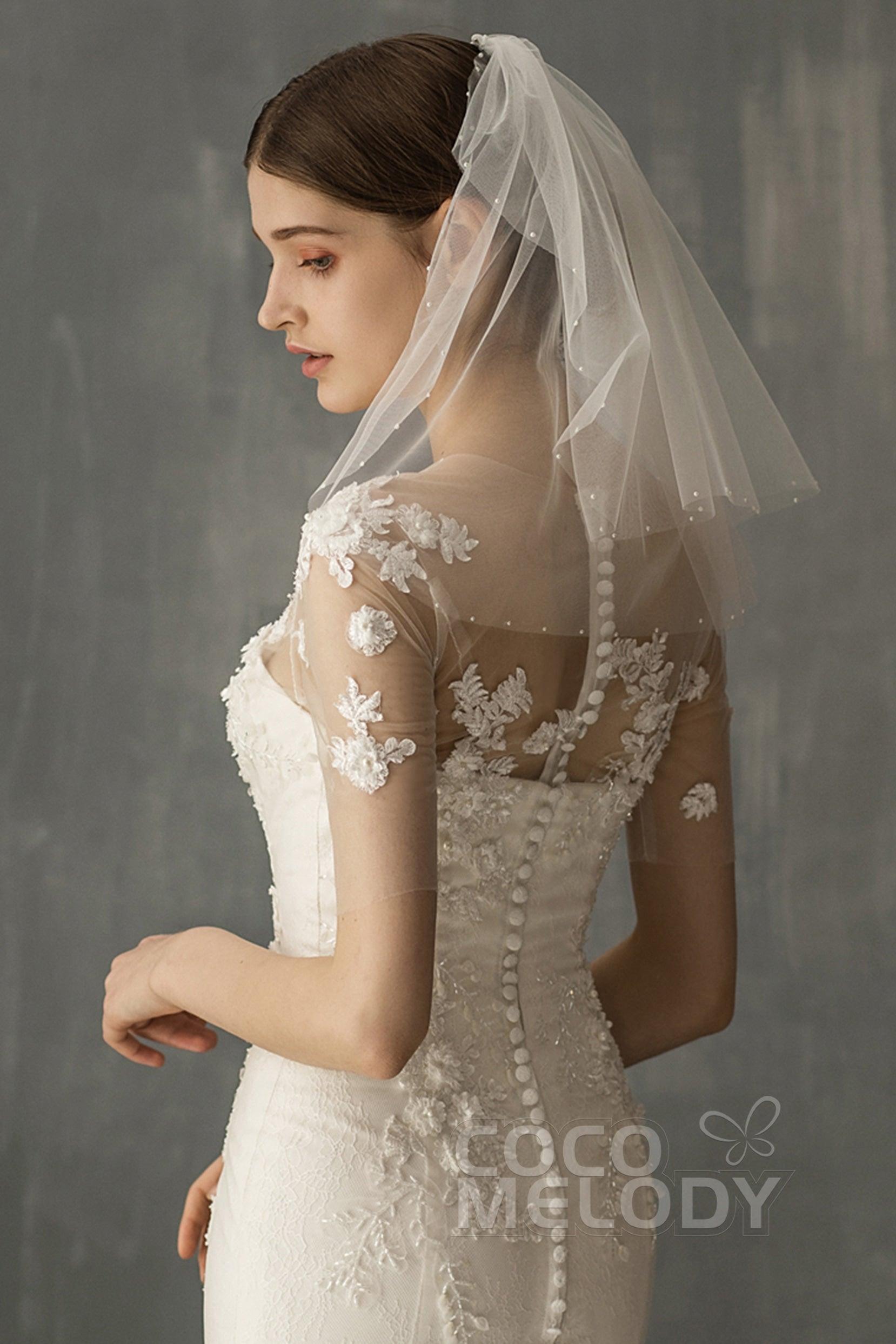 Two-tier Beaded Edge Voile Shoulder Veils Beading CV0220 - COCOMELODY