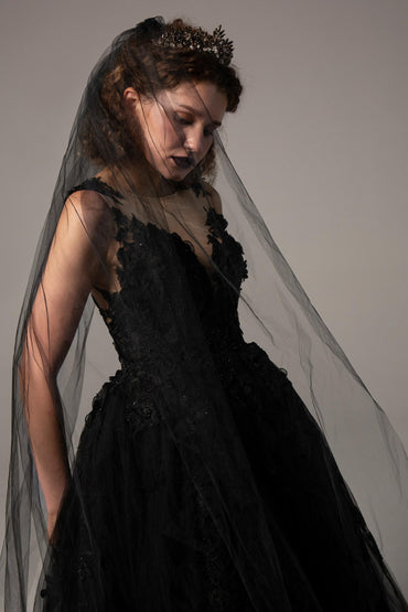One-tier Tulle Cathedral Veils Appliques Beading CV0234 - COCOMELODY
