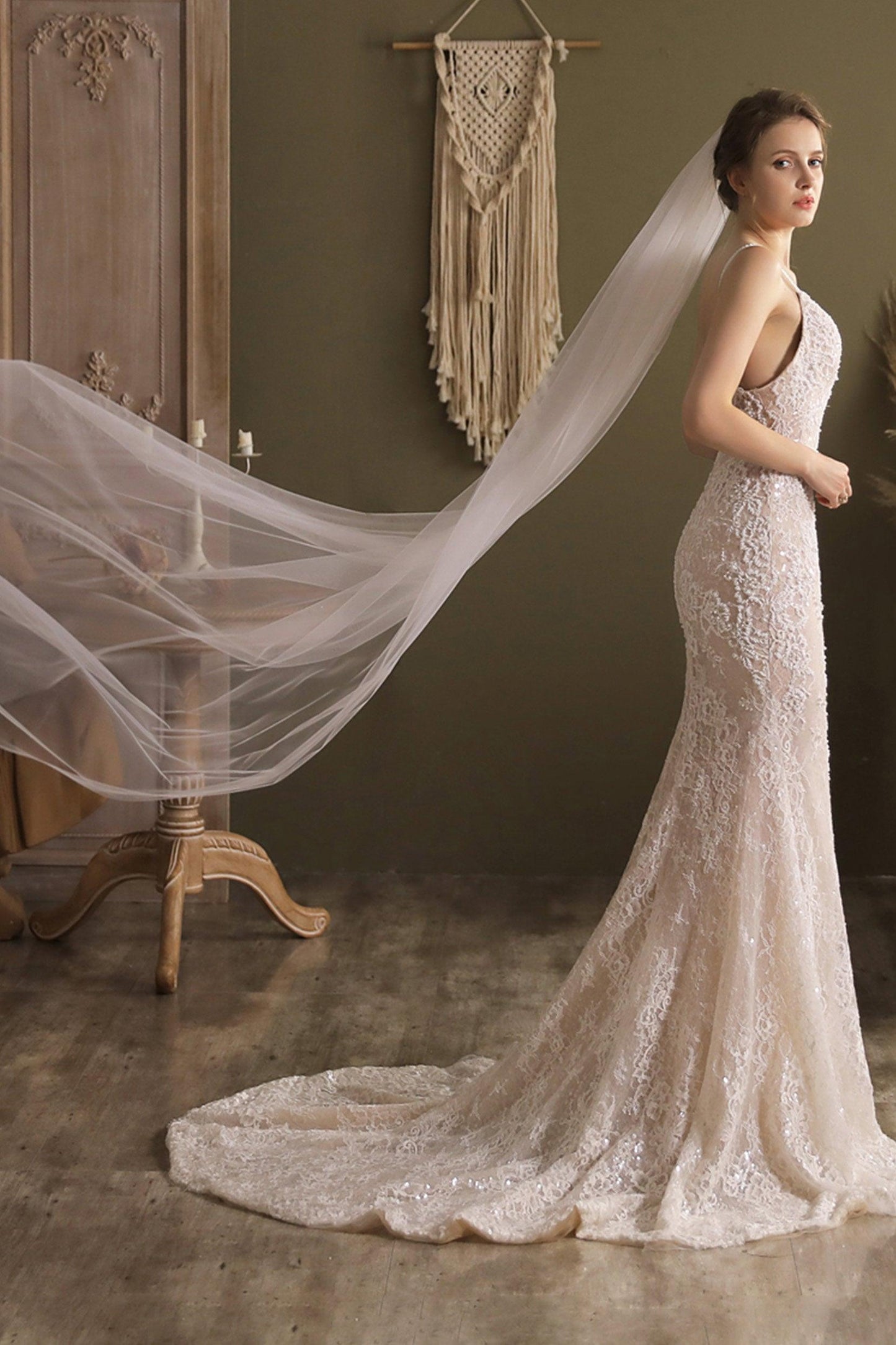 One-tier Cut Edge Tulle Chapel Veils CV0266