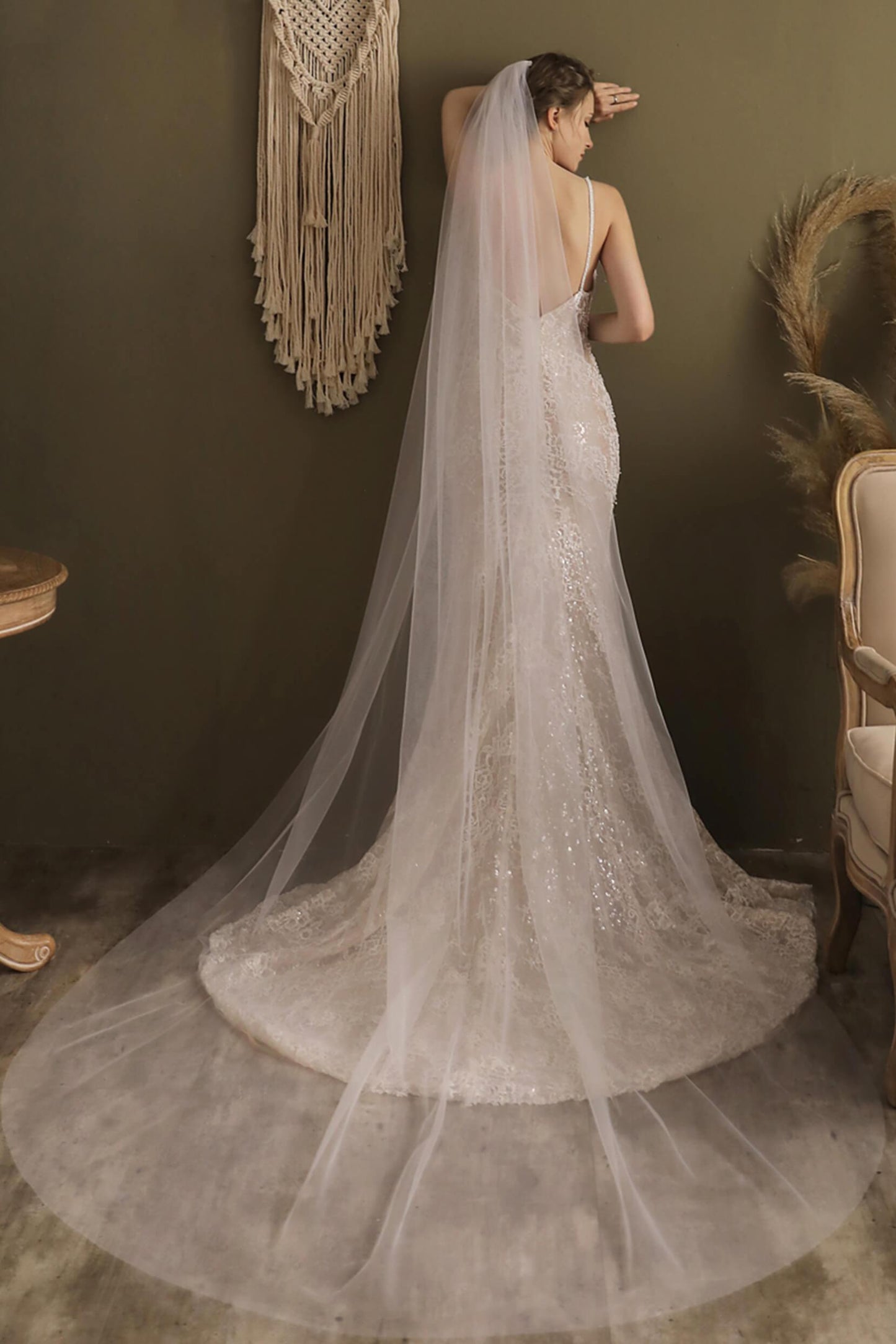 One-tier Cut Edge Tulle Chapel Veils CV0266