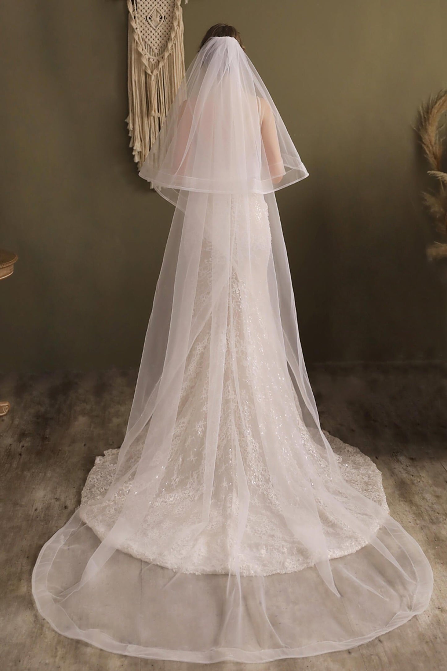 Two-tier Cut Edge Tulle Chapel Veils CV0268