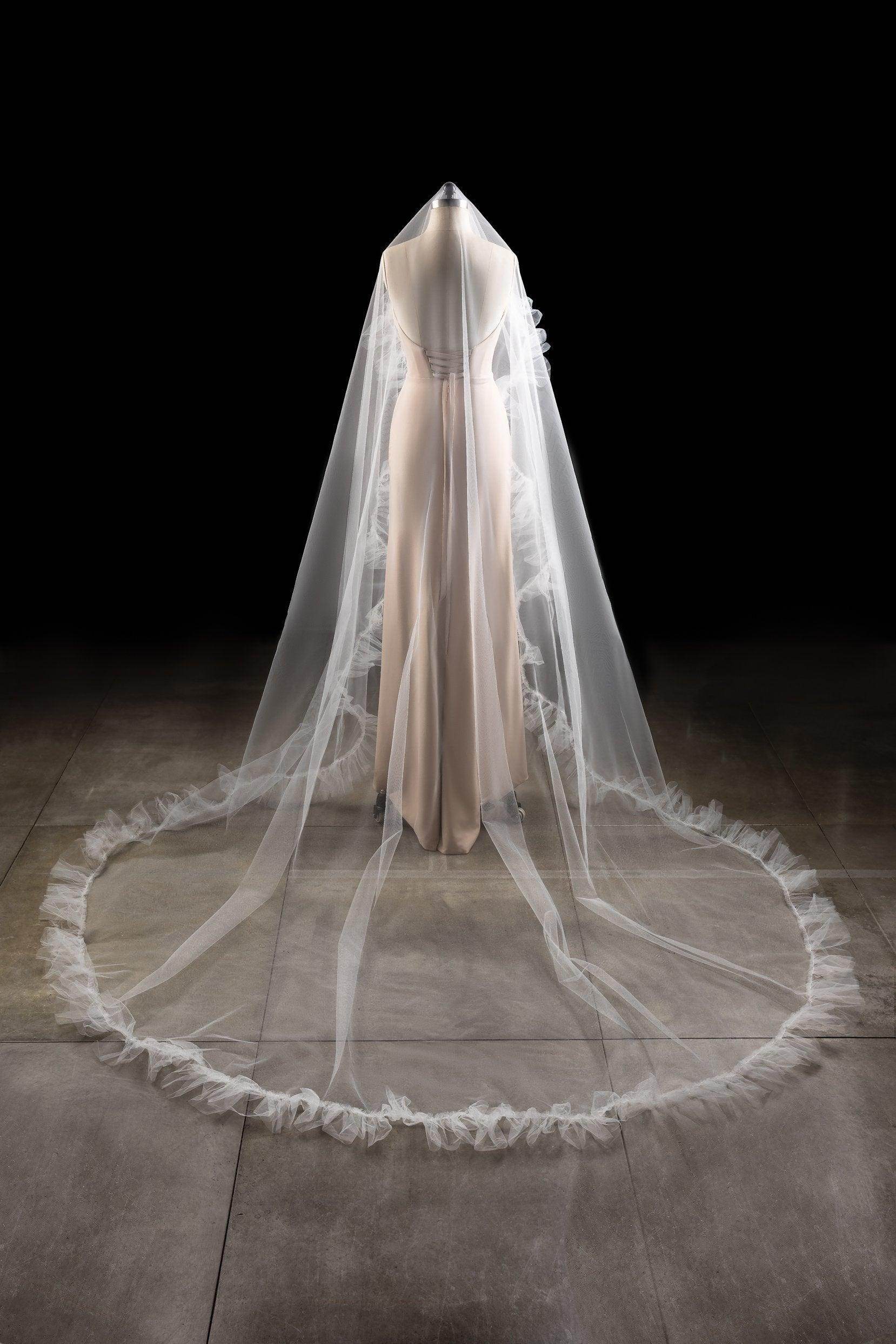 One-tier Cut Edge Tulle Cathedral Veils with CV0282 - COCOMELODY