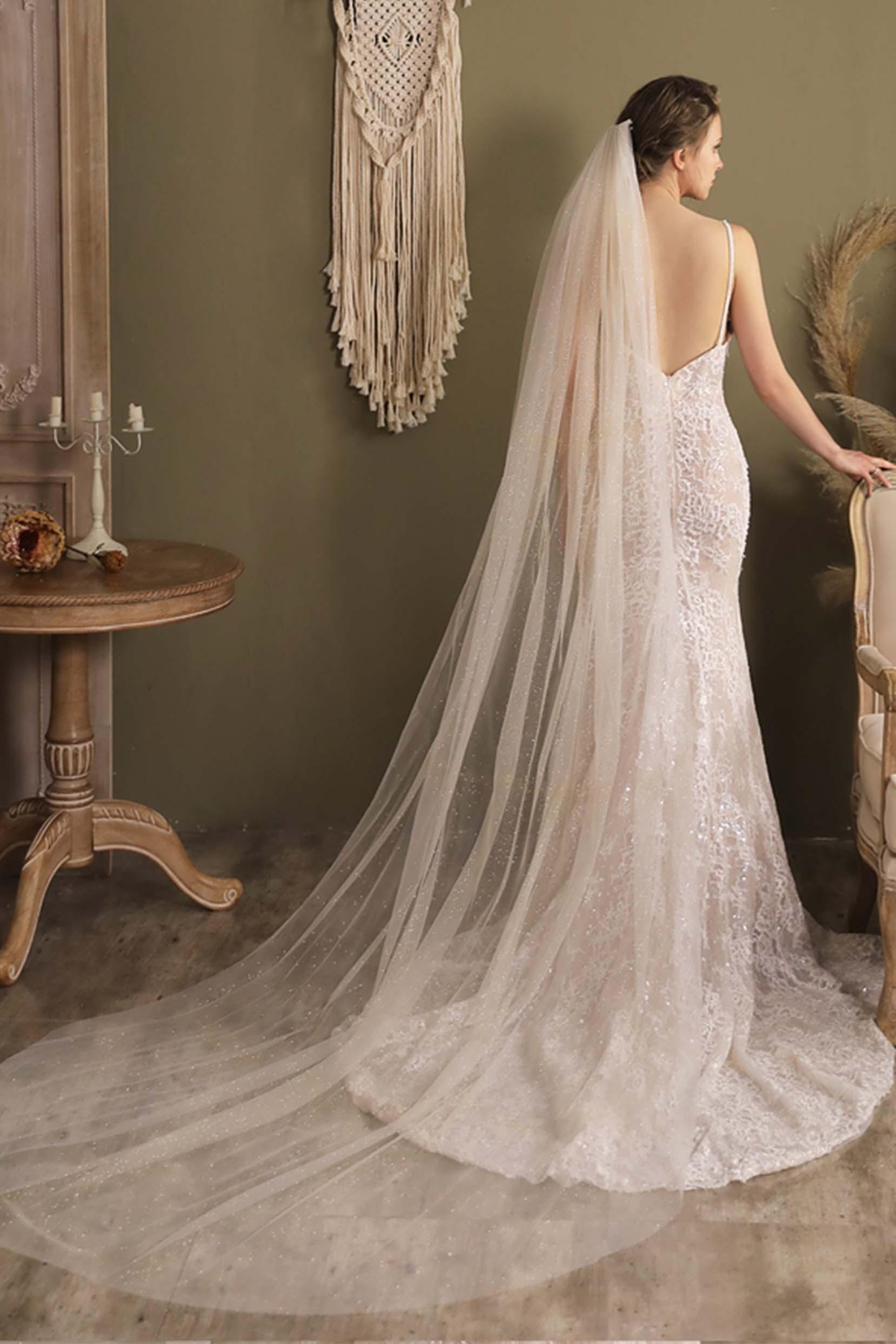 One-tier Cut Edge Tulle Cathedral Veils CV0296 - COCOMELODY