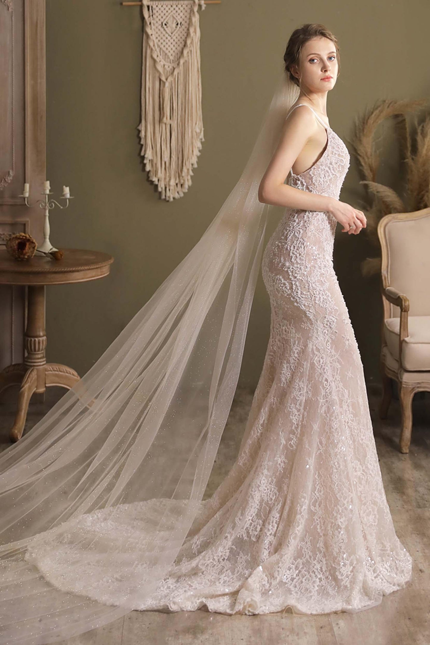 One-tier Cut Edge Tulle Cathedral Veils CV0296 - COCOMELODY