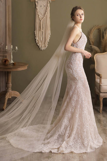One-tier Cut Edge Tulle Cathedral Veils CV0296
