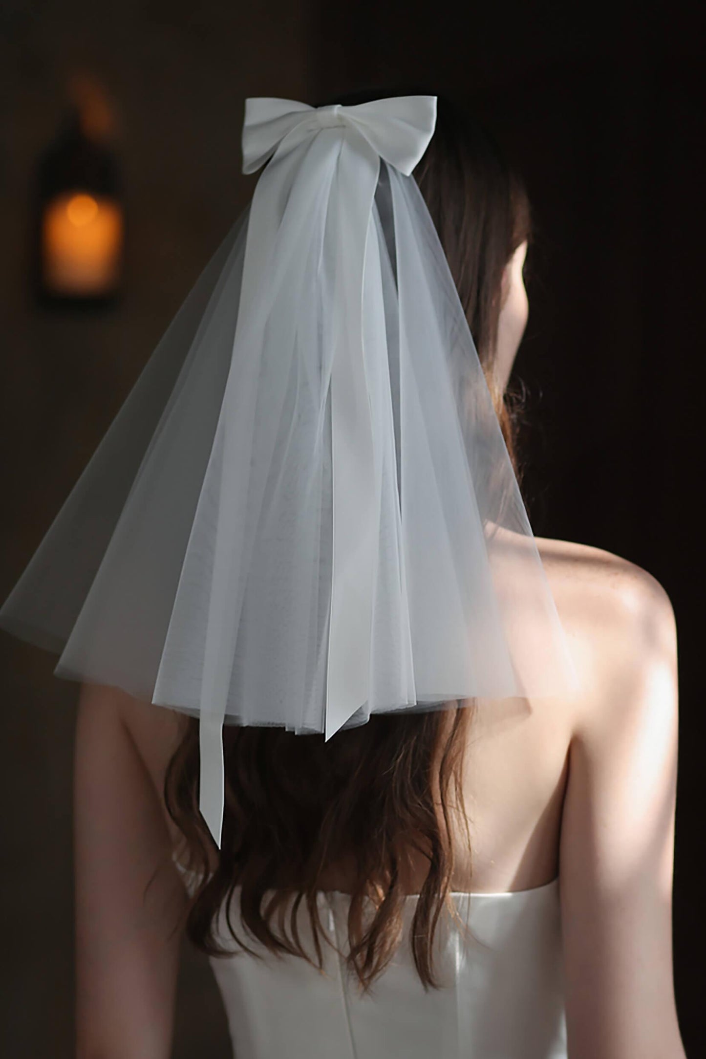 One-tier Cut Edge Tulle Shoulder Veils with Bow CV0301 - COCOMELODY