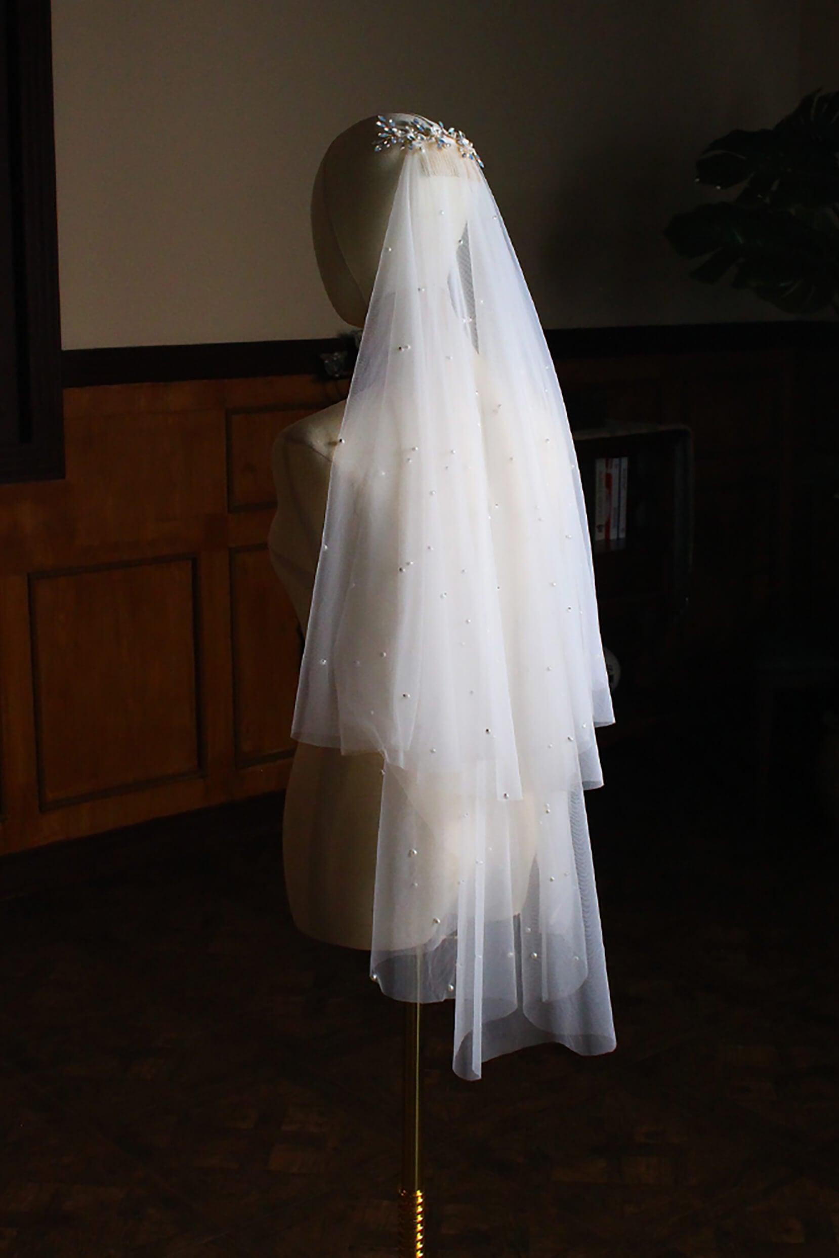 Two-tier Cut Edge Tulle Hip Veils with Appliques Beading CV0305 - COCOMELODY