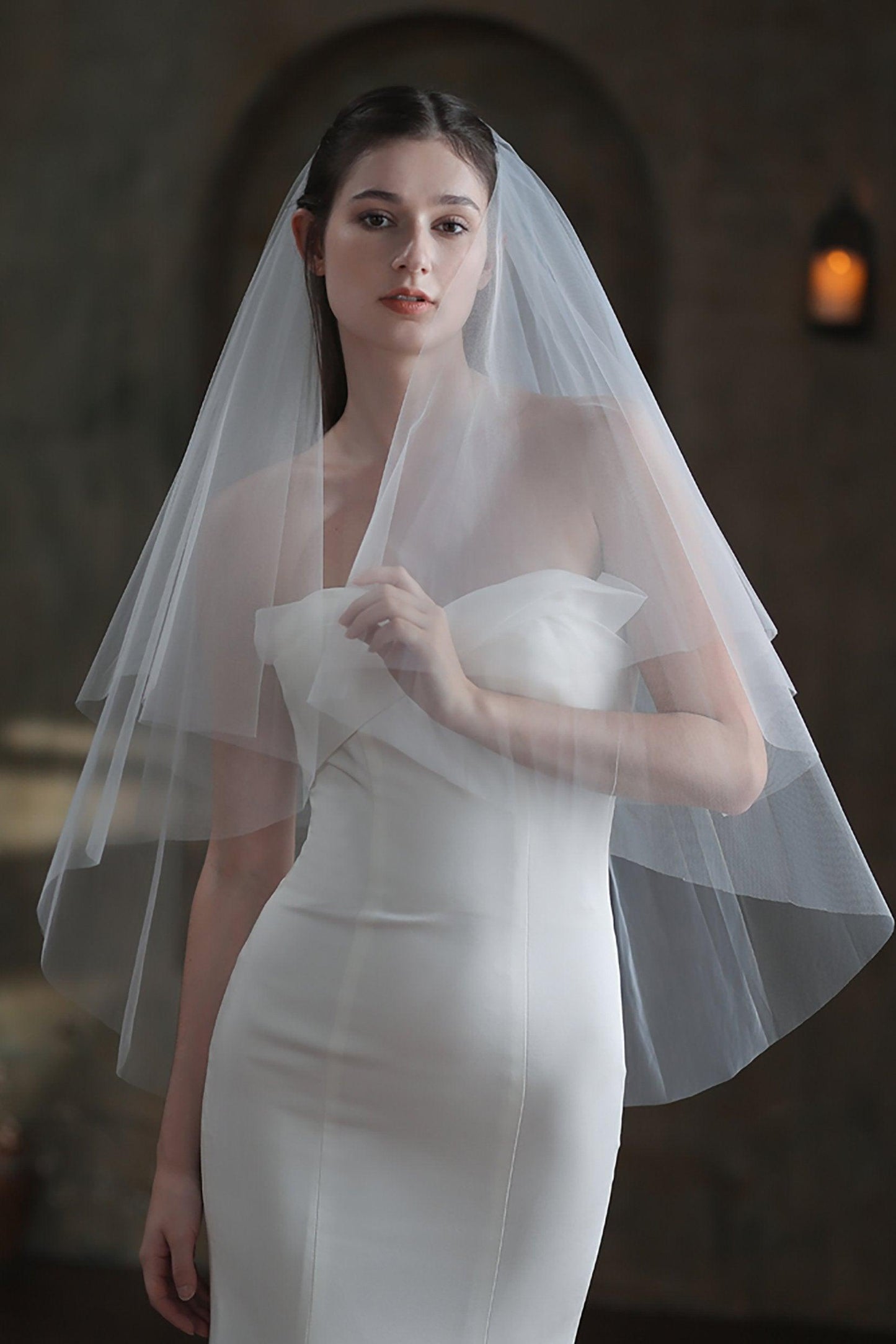Two-tier Cut Edge Tulle Hip Veils CV0306 - COCOMELODY