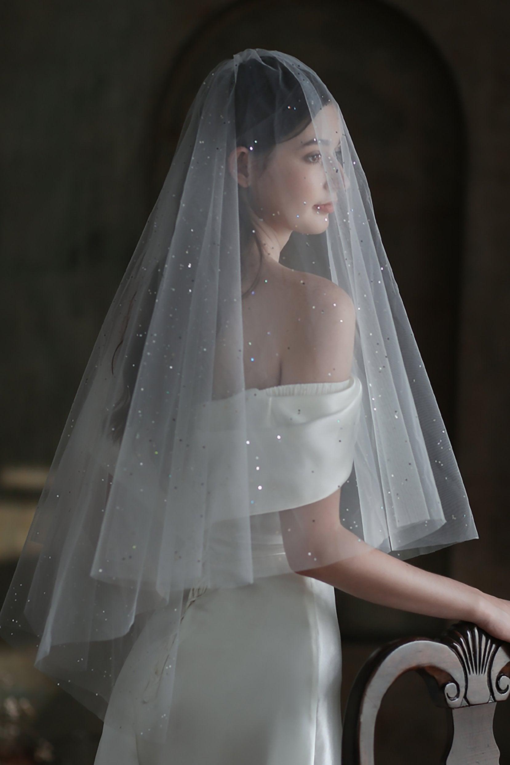 Two-tier Cut Edge Tulle Waist Veils with Sequin CV0312 - COCOMELODY