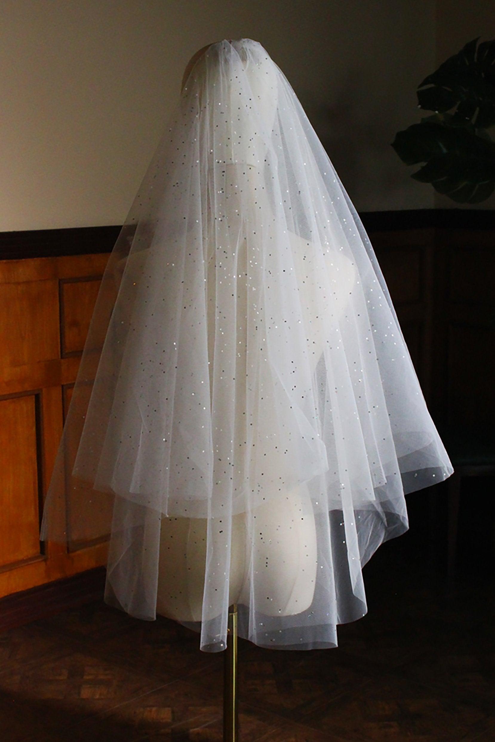 Two-tier Cut Edge Tulle Waist Veils with Sequin CV0312 - COCOMELODY