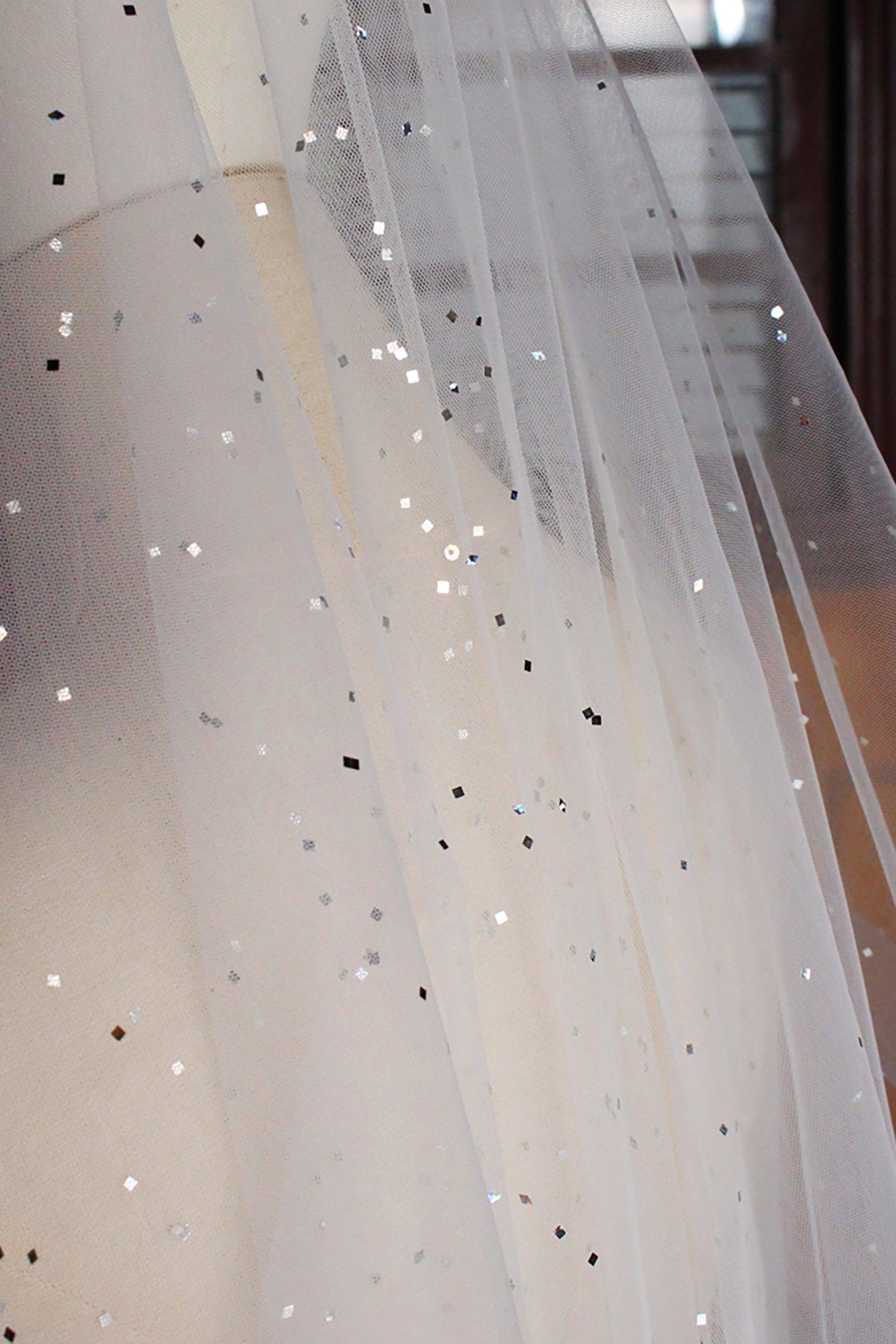 Two-tier Cut Edge Tulle Waist Veils with Sequin CV0312 - COCOMELODY