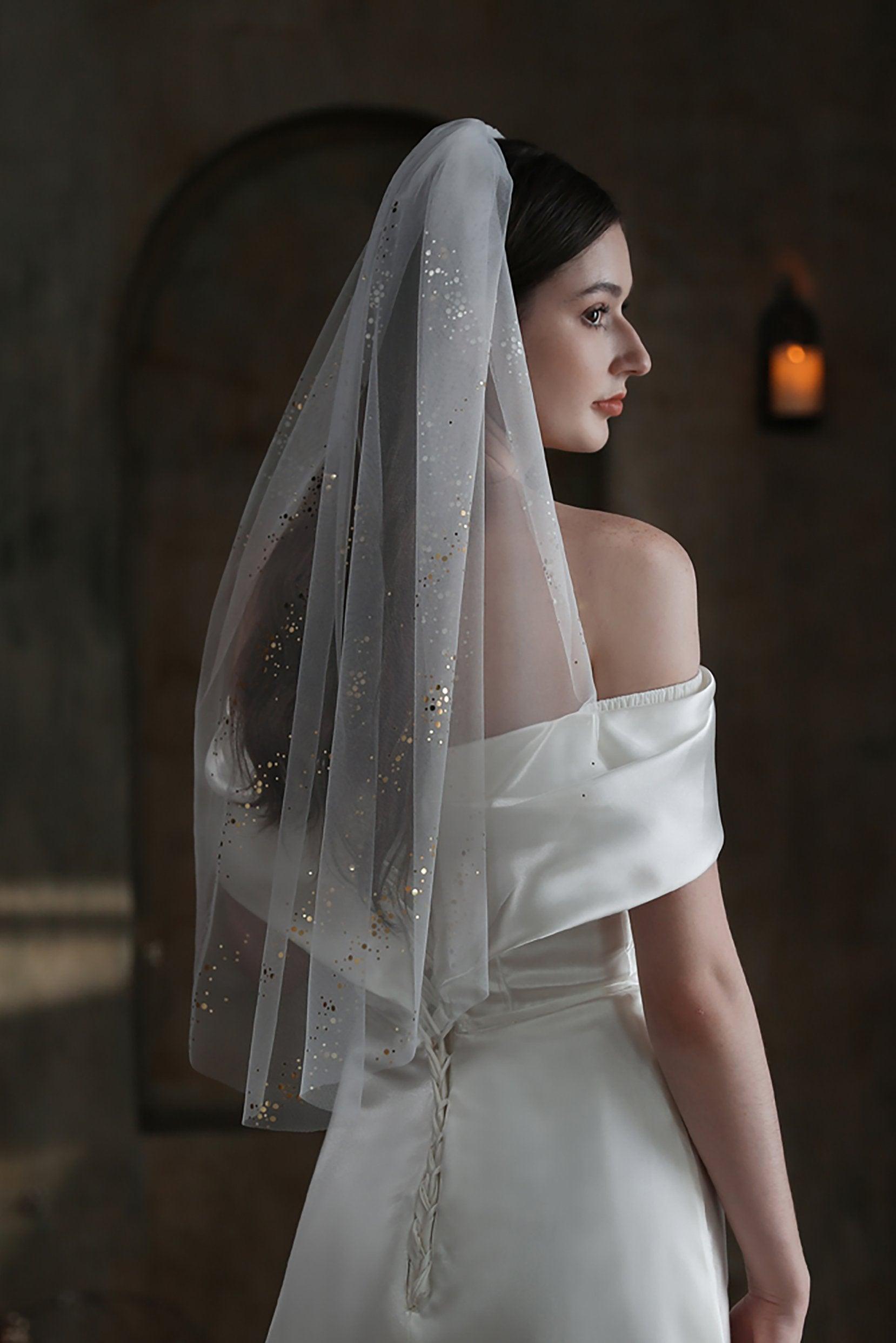 One-tier Cut Edge Tulle Waist Veils with Sequin CV0314 - COCOMELODY