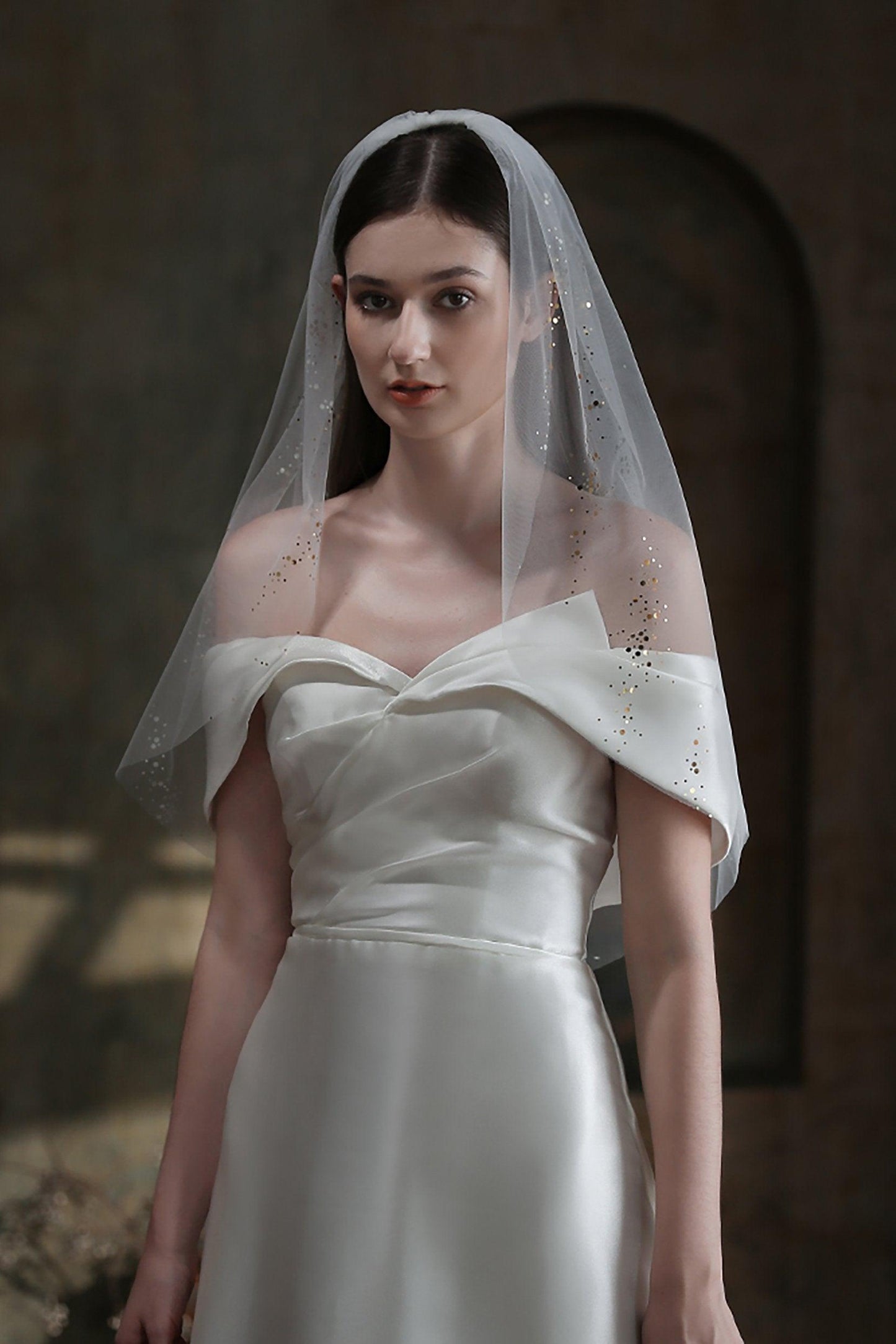 One-tier Cut Edge Tulle Waist Veils with Sequin CV0314 - COCOMELODY