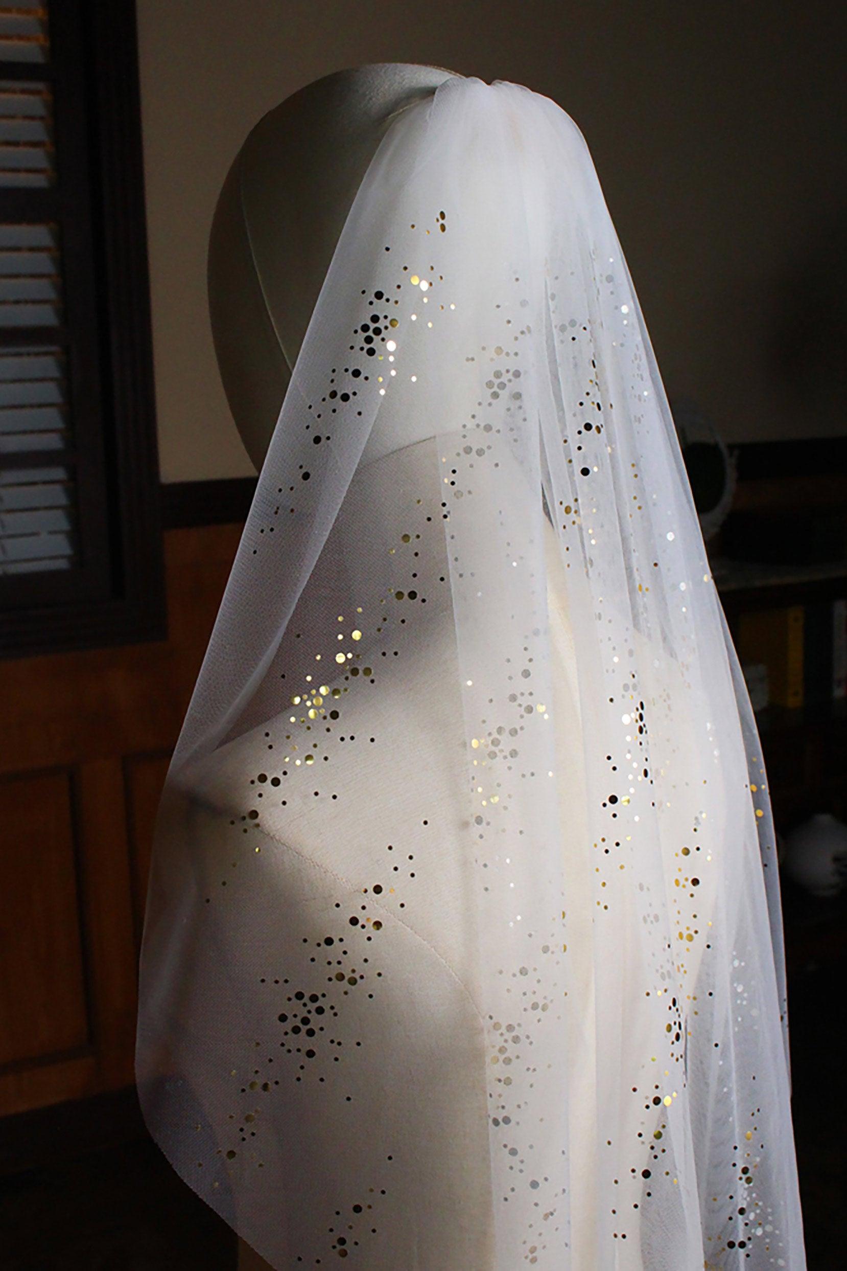 One-tier Cut Edge Tulle Waist Veils with Sequin CV0314 - COCOMELODY