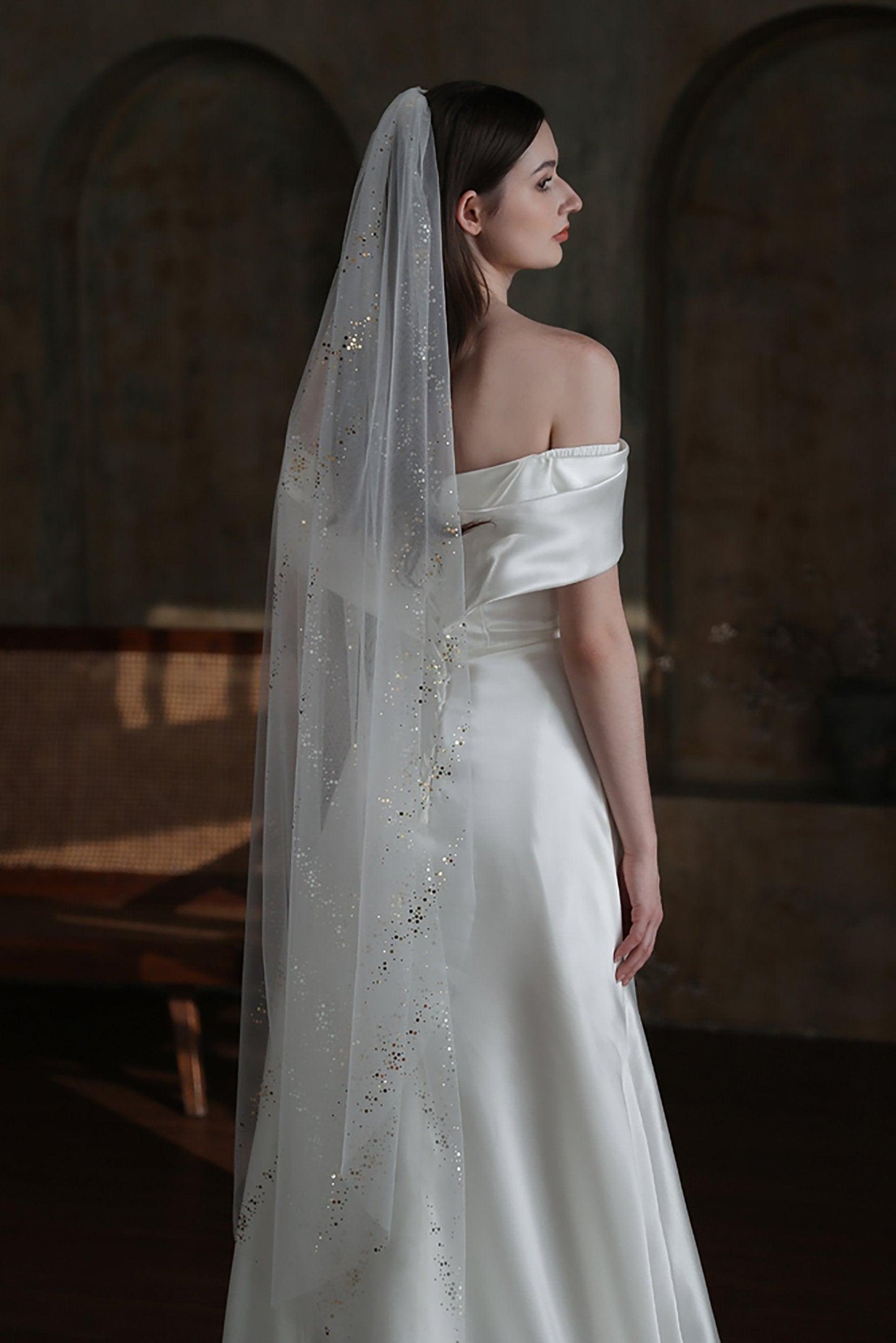 One-tier Cut Edge Tulle Tea Veils with Sequin CV0315 - COCOMELODY