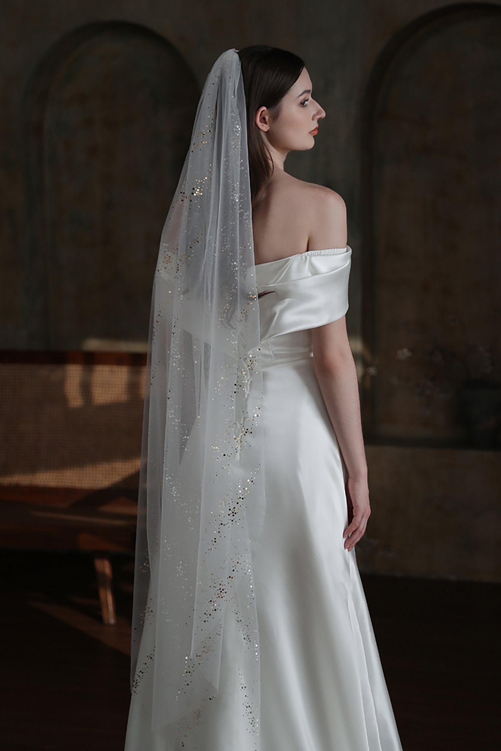 One-tier Cut Edge Tulle Tea Veils with Sequin CV0315 - COCOMELODY