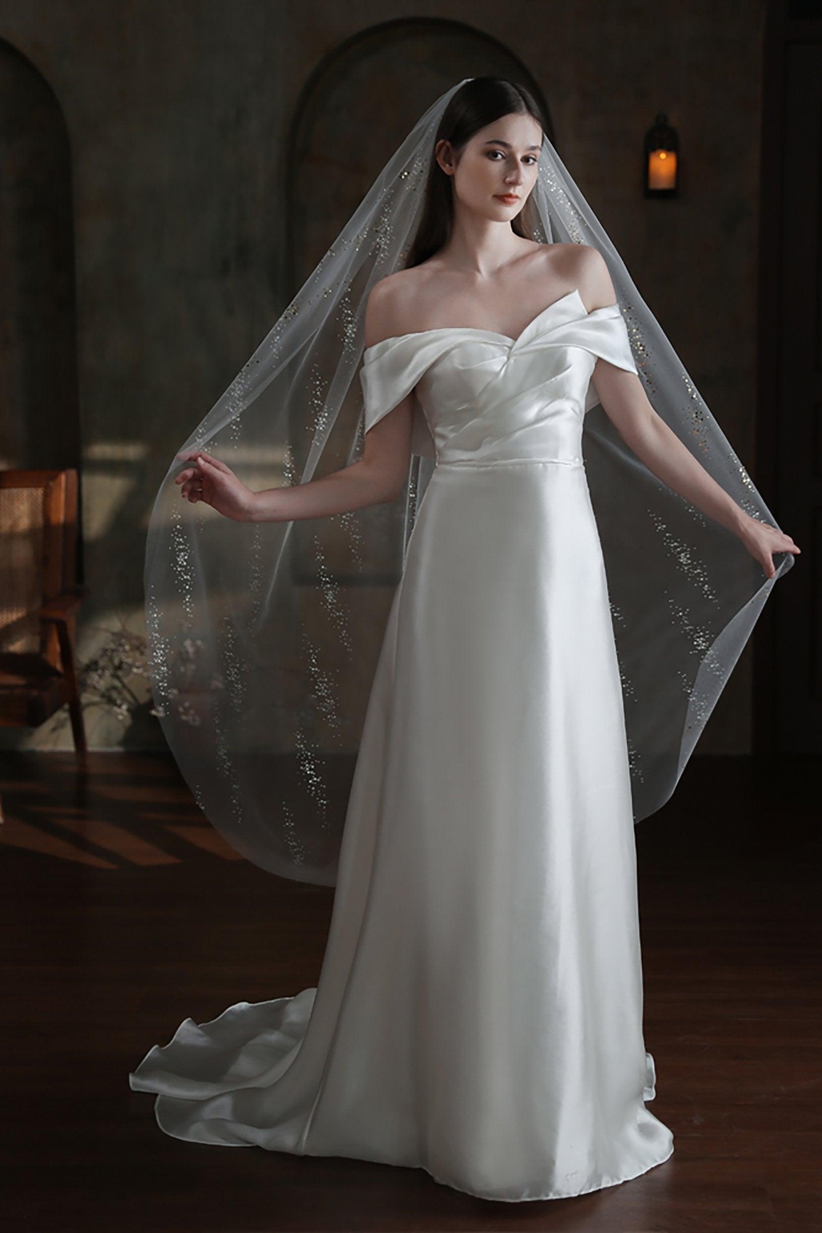 One-tier Cut Edge Tulle Tea Veils with Sequin CV0315 - COCOMELODY
