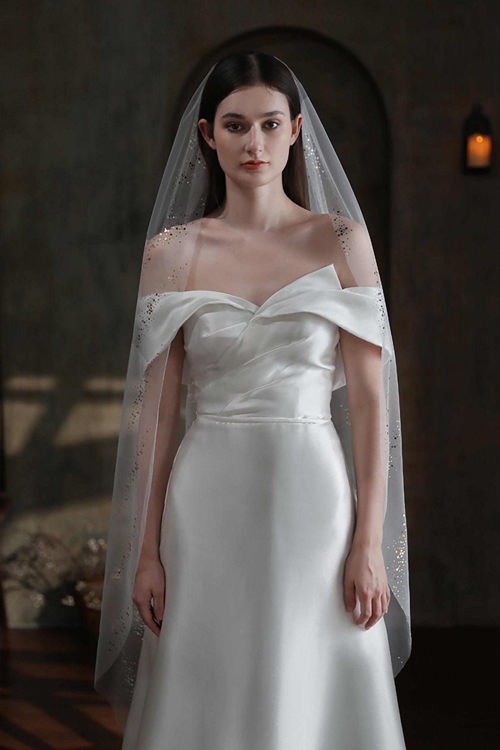One-tier Cut Edge Tulle Tea Veils with Sequin CV0315 - COCOMELODY
