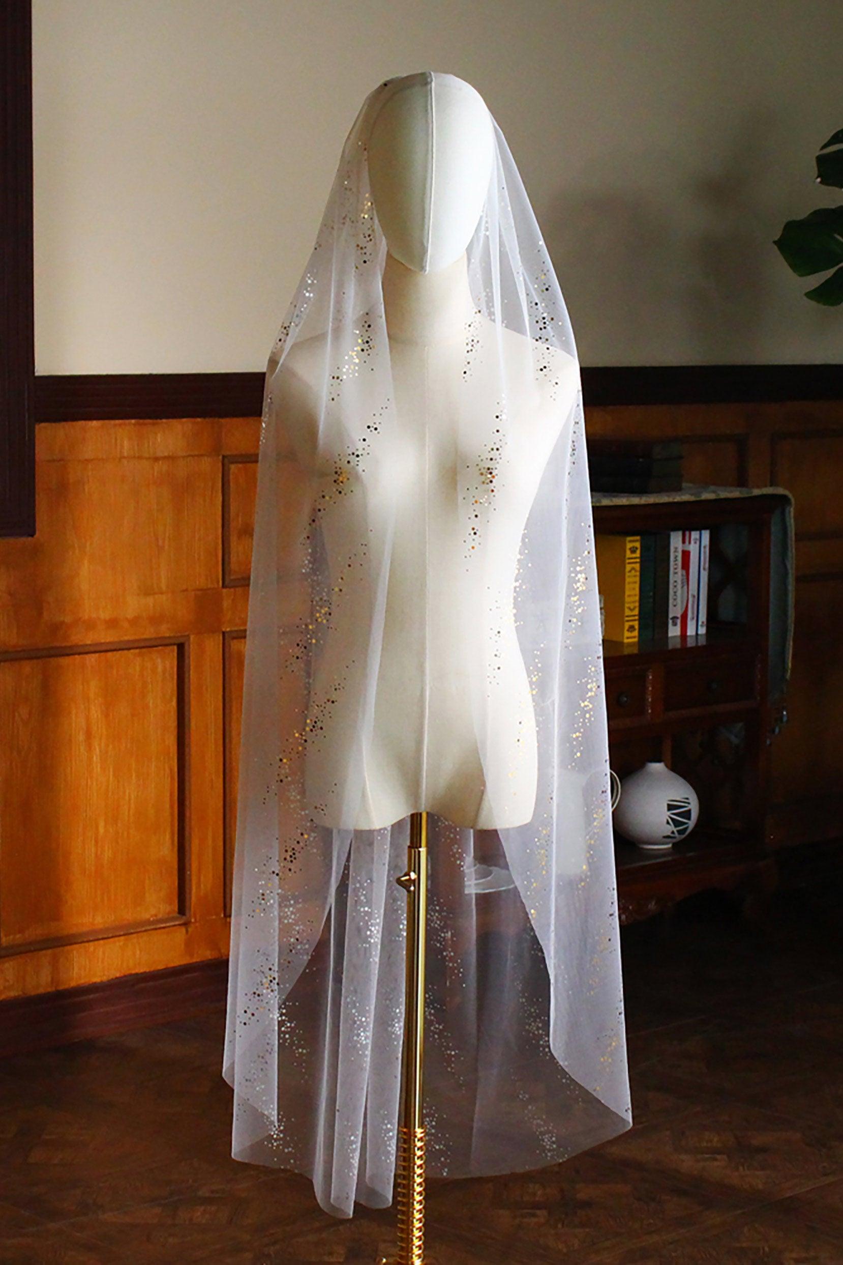 One-tier Cut Edge Tulle Tea Veils with Sequin CV0315 - COCOMELODY