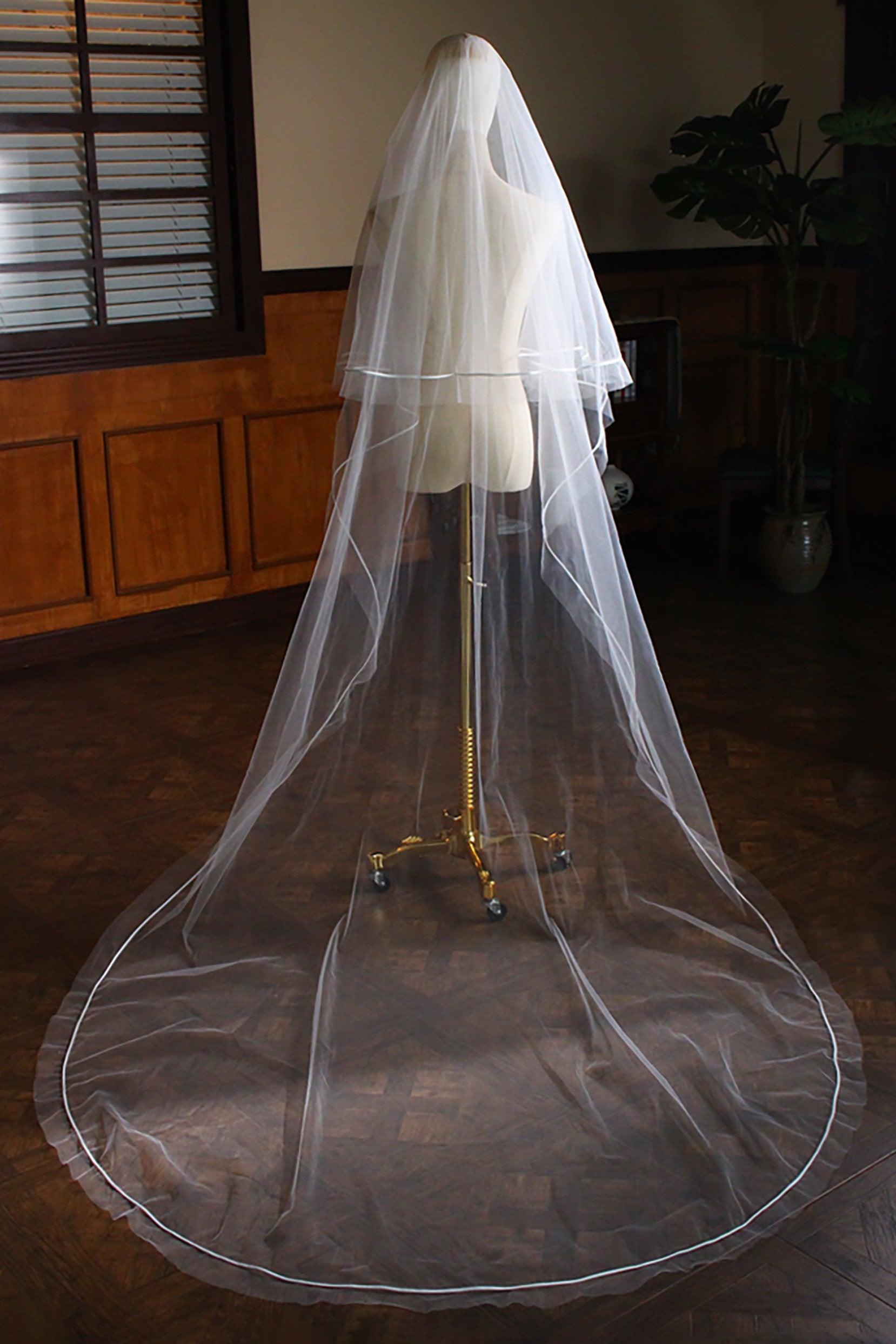 Two-tier Satin Edge Tulle Chapel Veils with Ribbons CV0319 - COCOMELODY