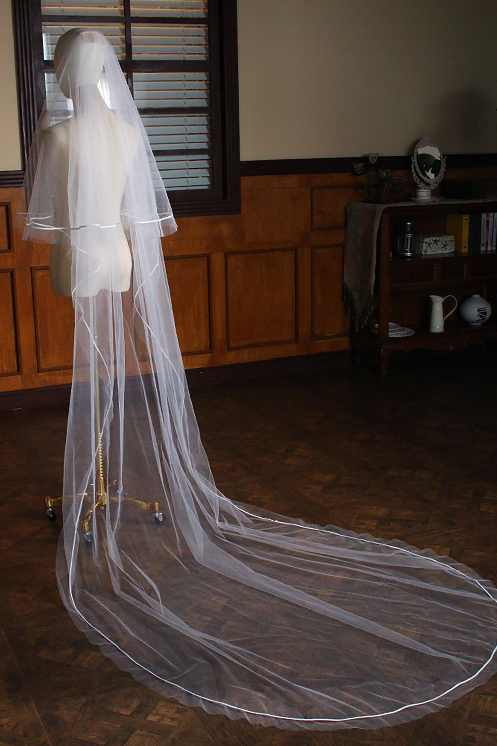 Two-tier Satin Edge Tulle Chapel Veils with Ribbons CV0319 - COCOMELODY