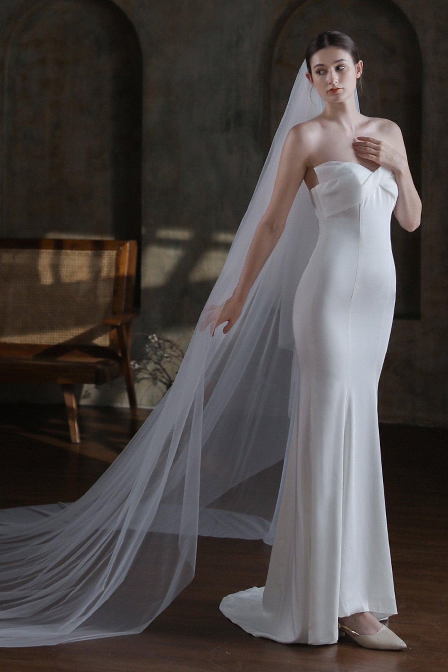 Two-tier Cut Edge Tulle Cathedral Veils with CV0322 - COCOMELODY