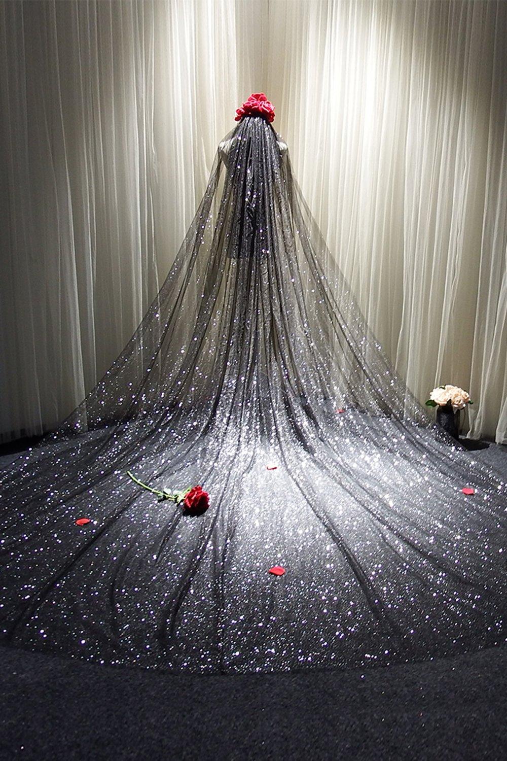 One-tier Cut Edge Tulle Cathedral Veils with Sequin CV0341 - COCOMELODY