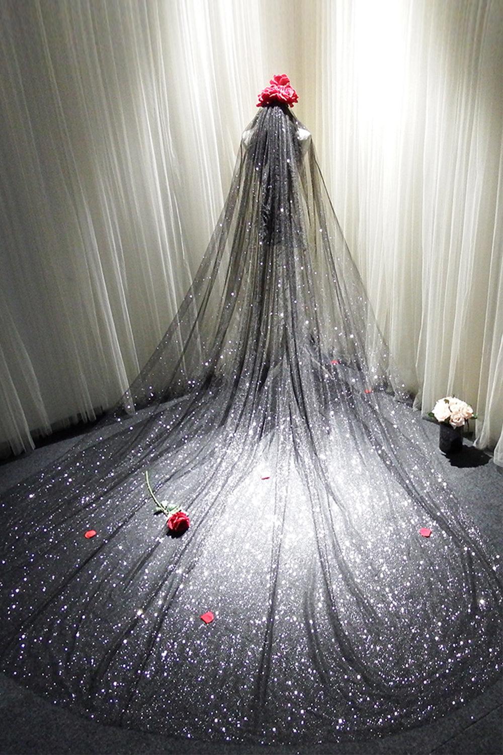 One-tier Cut Edge Tulle Cathedral Veils with Sequin CV0341 - COCOMELODY