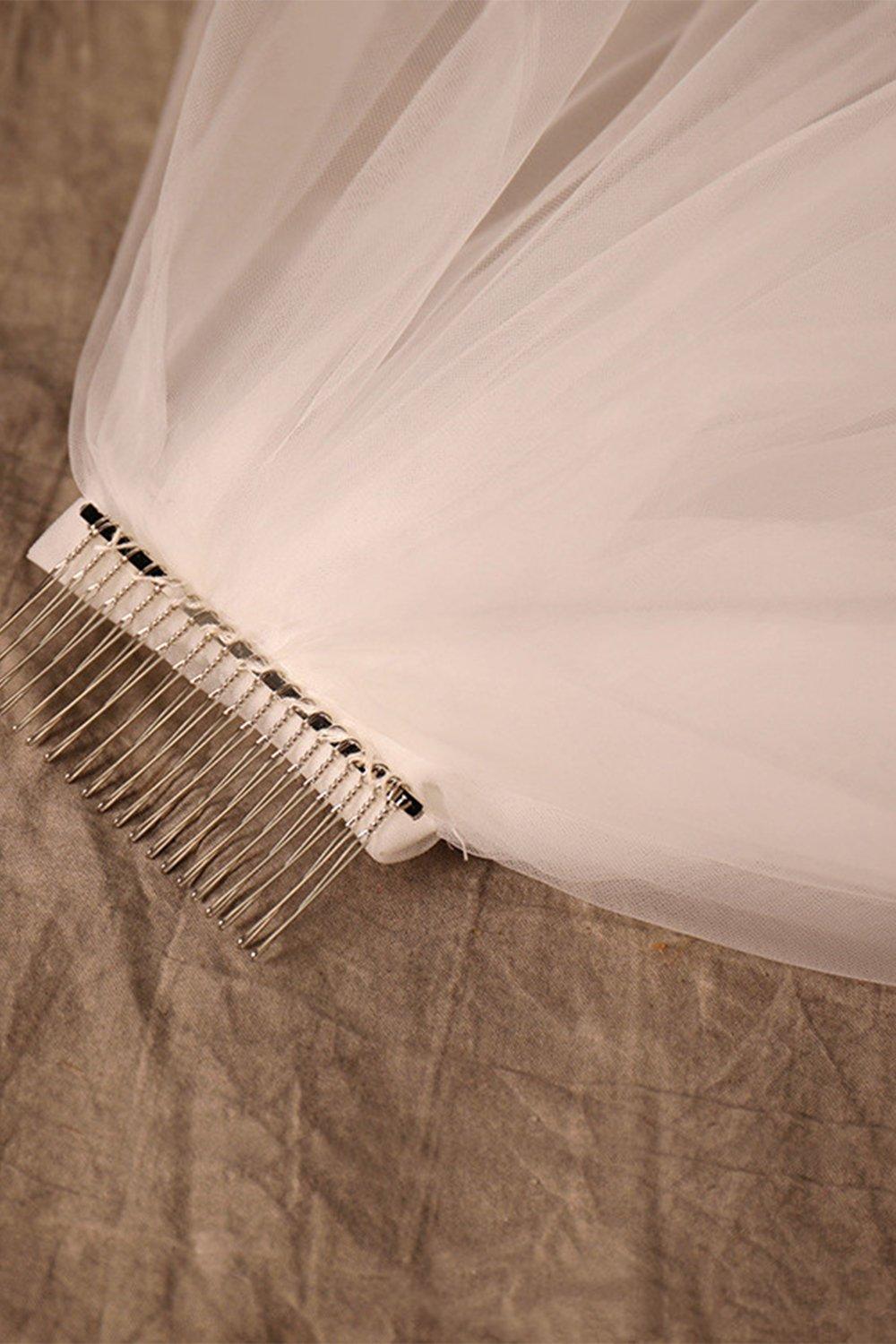Two-tier Lace Edge Tulle Lace Cathedral Veils with Appliques CV0355 - COCOMELODY