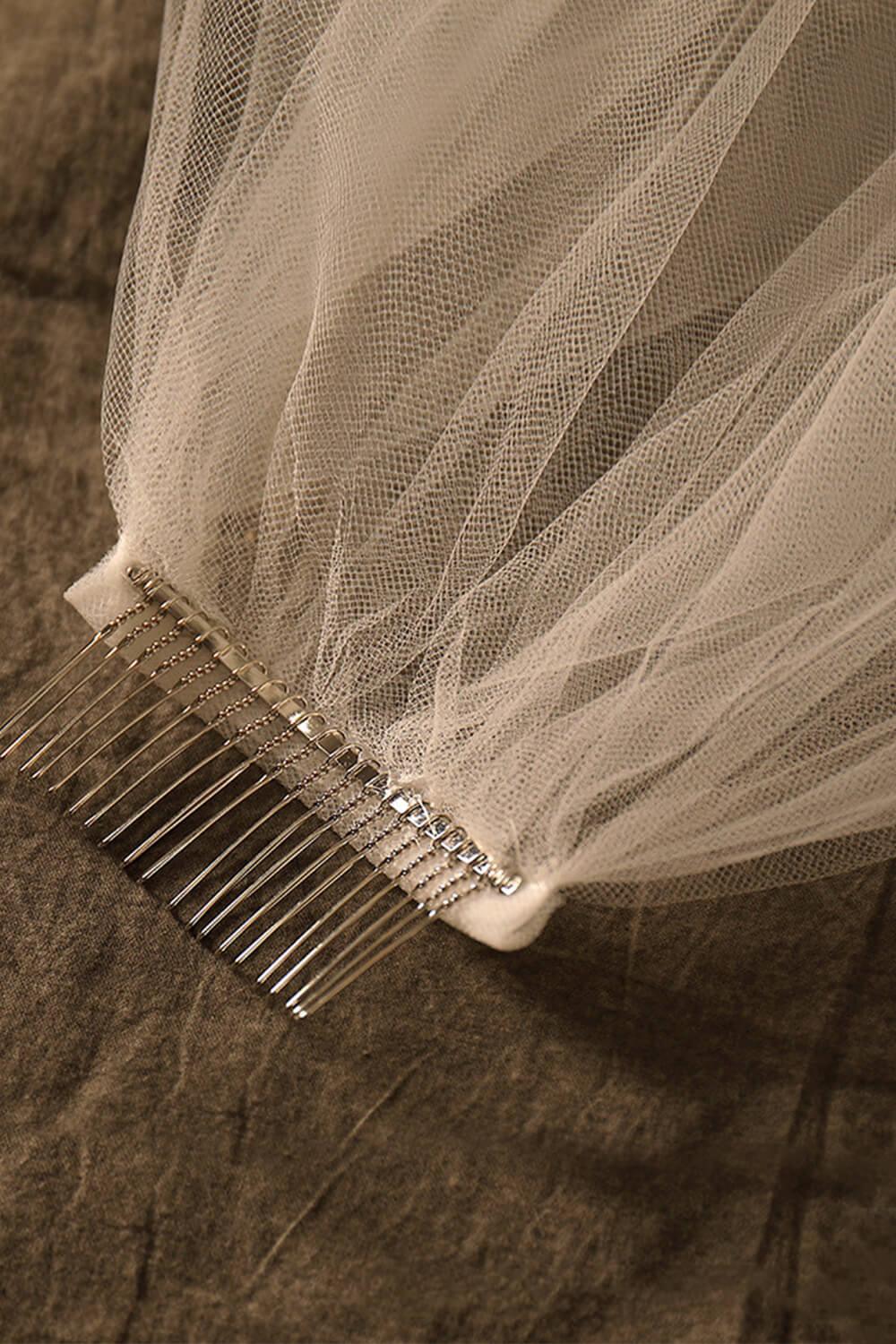 Two-tier Lace Edge Tulle Lace Waist Veils with Pearls CV0356 - COCOMELODY
