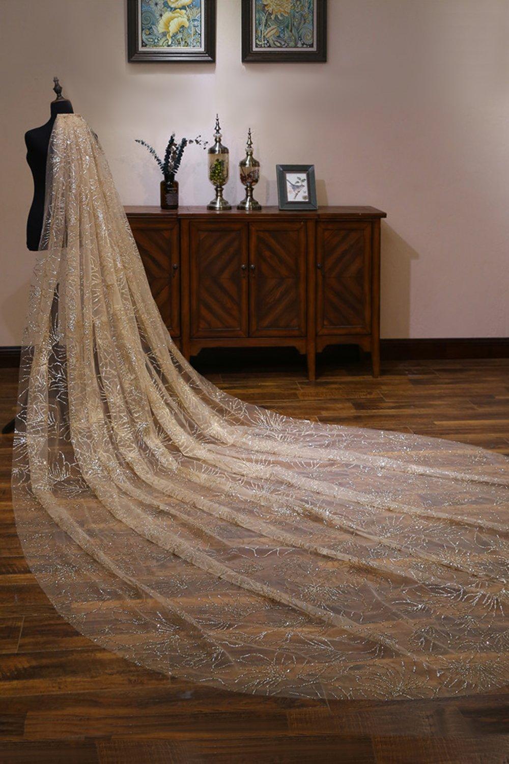 One-tier Cut Edge Tulle Cathedral Veils with Glitter Powder CV0362 - COCOMELODY