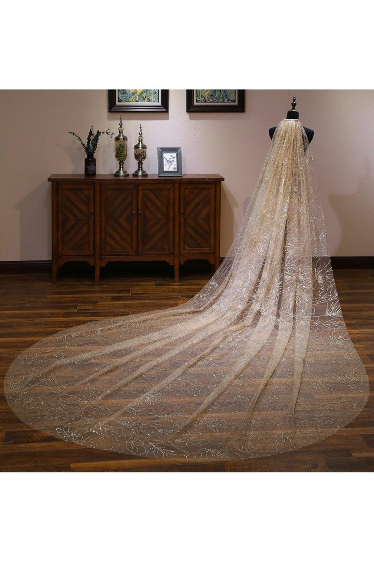 One-tier Cut Edge Tulle Cathedral Veils with Glitter Powder CV0362 - COCOMELODY