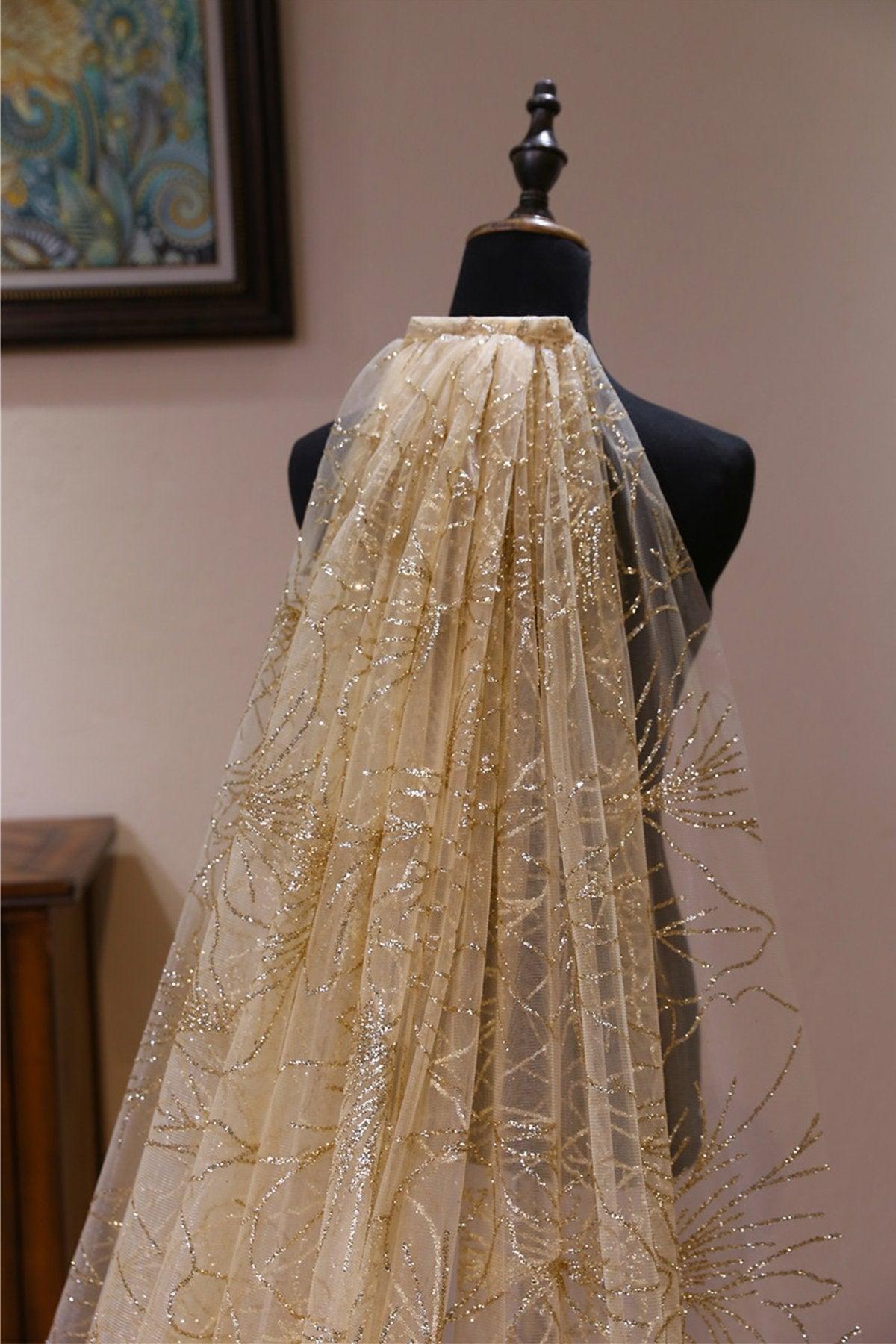 One-tier Cut Edge Tulle Cathedral Veils with Glitter Powder CV0362 - COCOMELODY