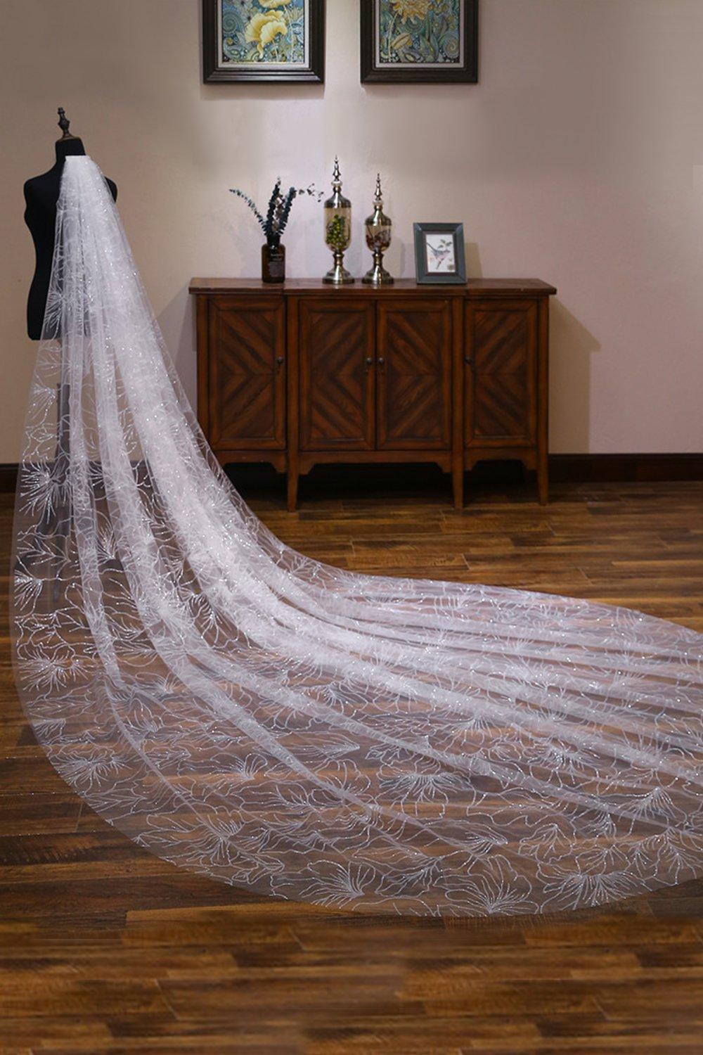 One-tier Cut Edge Tulle Cathedral Veils with Glitter Powder CV0363 - COCOMELODY