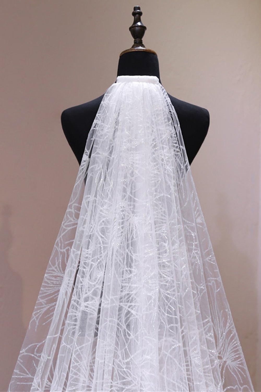 One-tier Cut Edge Tulle Cathedral Veils with Glitter Powder CV0363