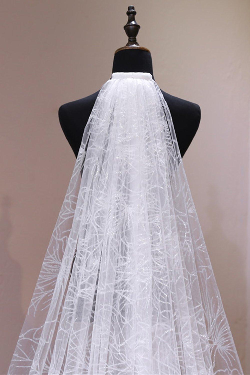 One-tier Cut Edge Tulle Cathedral Veils with Glitter Powder CV0363 - COCOMELODY