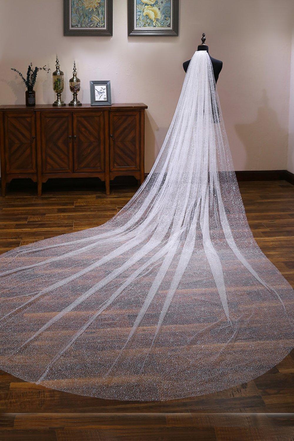 One-tier Cut Edge Tulle Cathedral Veils with Glitter Powder CV0365 - COCOMELODY
