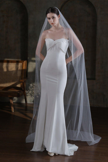 One-tier Cut Edge Tulle Cathedral Veils with Rhinestone CV0369 - COCOMELODY