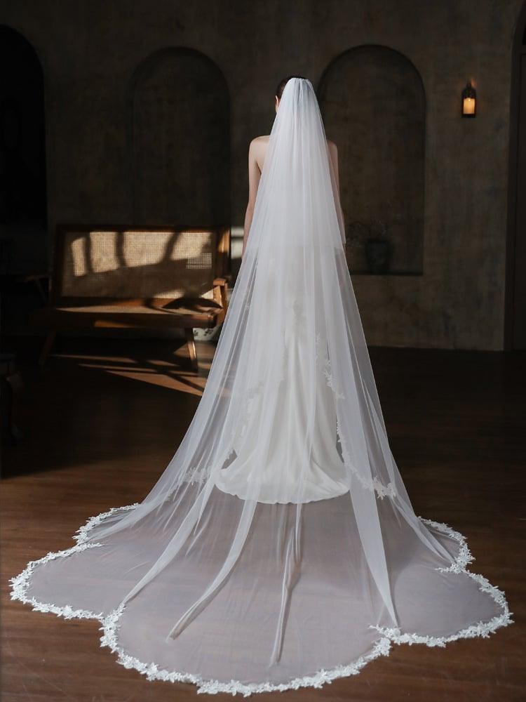 Two-tier Lace Edge Tulle Lace Chapel Veils with CV0374 - COCOMELODY