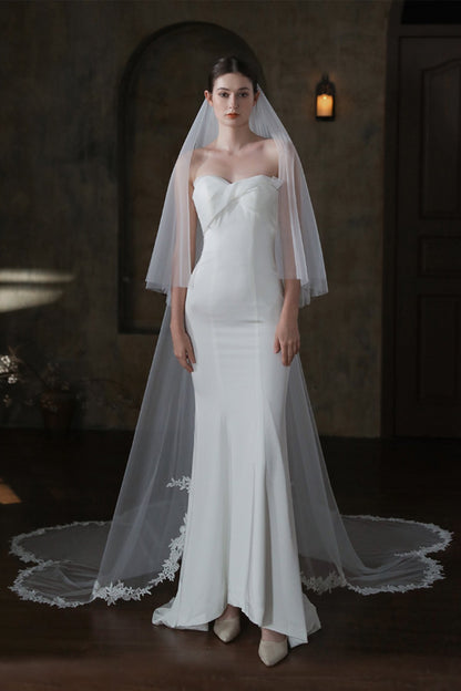 Two-tier Lace Edge Tulle Lace Chapel Veils with CV0374