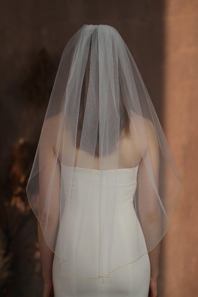 One-tier Pencil Edge Tulle Waist Veils with CV0375 - COCOMELODY