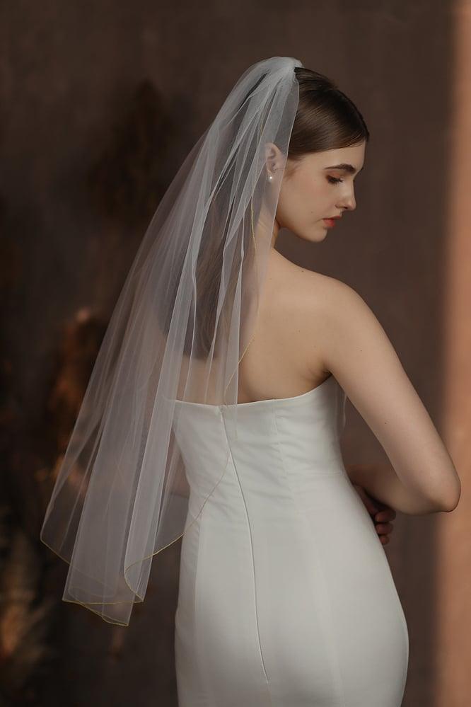One-tier Pencil Edge Tulle Waist Veils with CV0375 - COCOMELODY