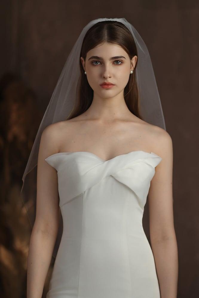 One-tier Pencil Edge Tulle Waist Veils with CV0375 - COCOMELODY