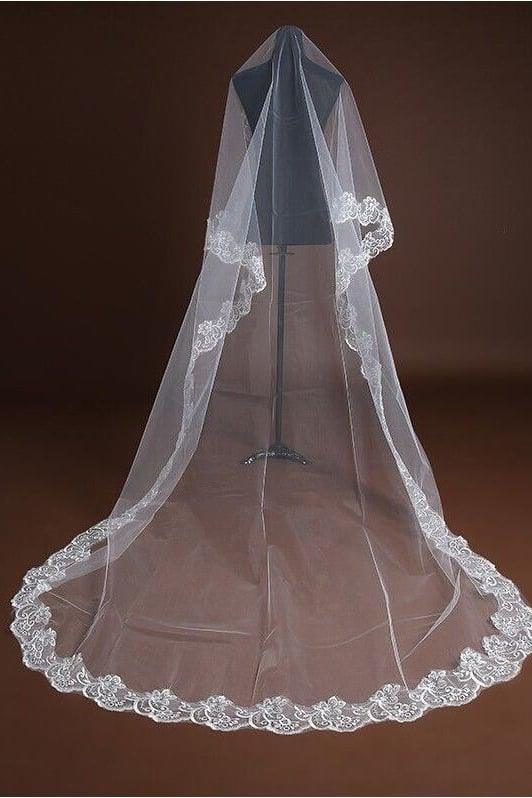 One-tier Lace Edge Lace Tulle Waist Veils with CV0378 - COCOMELODY