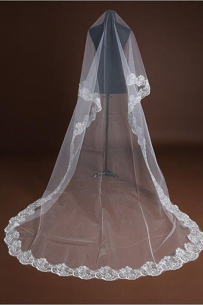 One-tier Lace Edge Lace Tulle Waist Veils with CV0378