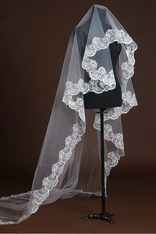 One-tier Lace Edge Lace Tulle Waist Veils with CV0378